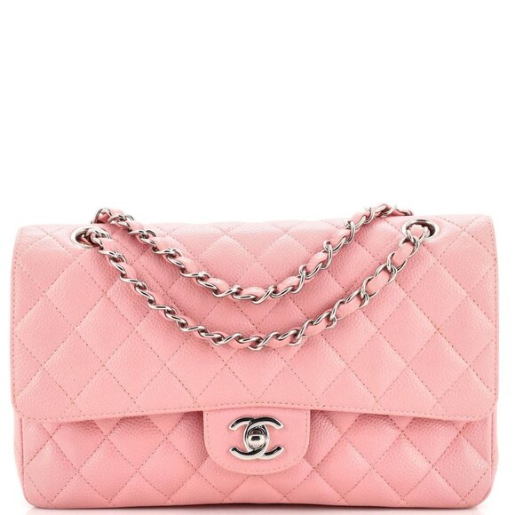 Authentic CHANEL Caviar Quilted Medium Classic Double Flap Bag Pink SHW Purse - Picture 1 of 14